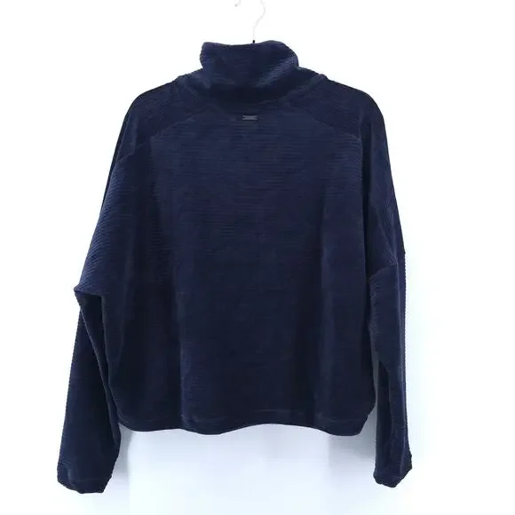 Prana Escambia Half Zip Stormy Night Blue Organic Cotton Velour Leather Pull L - Picture 9 of 15